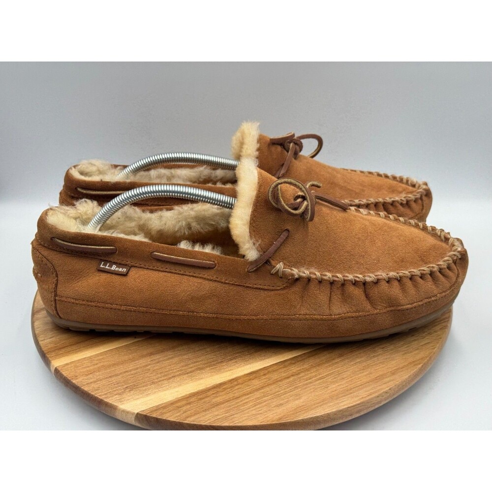 LL L.L. BEAN Brown Wicked Good Moccasins Slippers Sheepskin Shearling Men's 13M